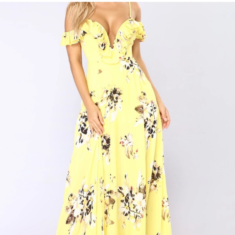 Fashion Nova Yellow Floral Maxi Dress